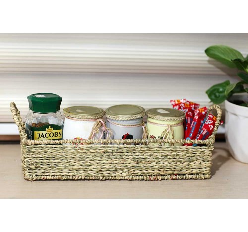 سبد مستطیل فانتزی حصیری خودرنگ